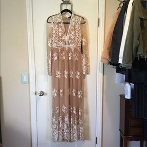 Tan and lace maxi dress